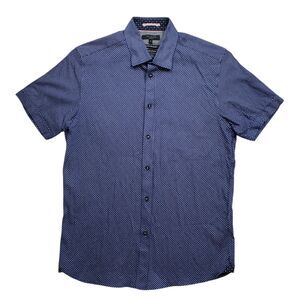 Ted Baker London Shirt Mens 3 Medium Blue Geometric Short Sleeve Button Up